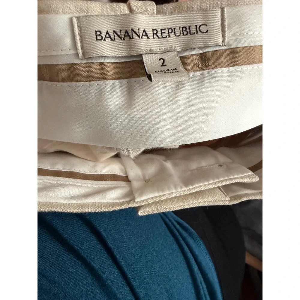 Banana Republic Womens Beige Linen Blend Pleated Wide Leg Trousers Pants Size 2